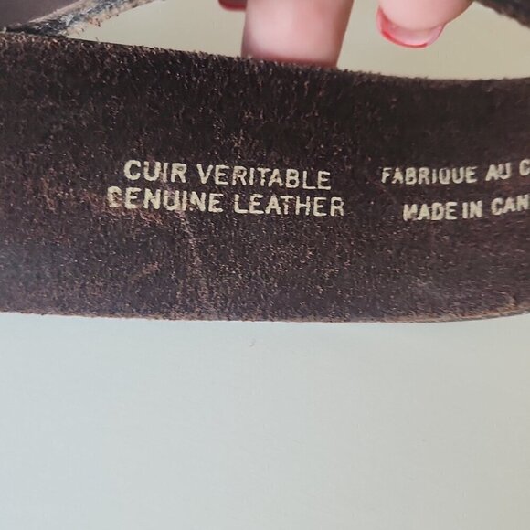 SMART SET | Leather belt wooden metal buckle brown sz M - Picture 4 of 5